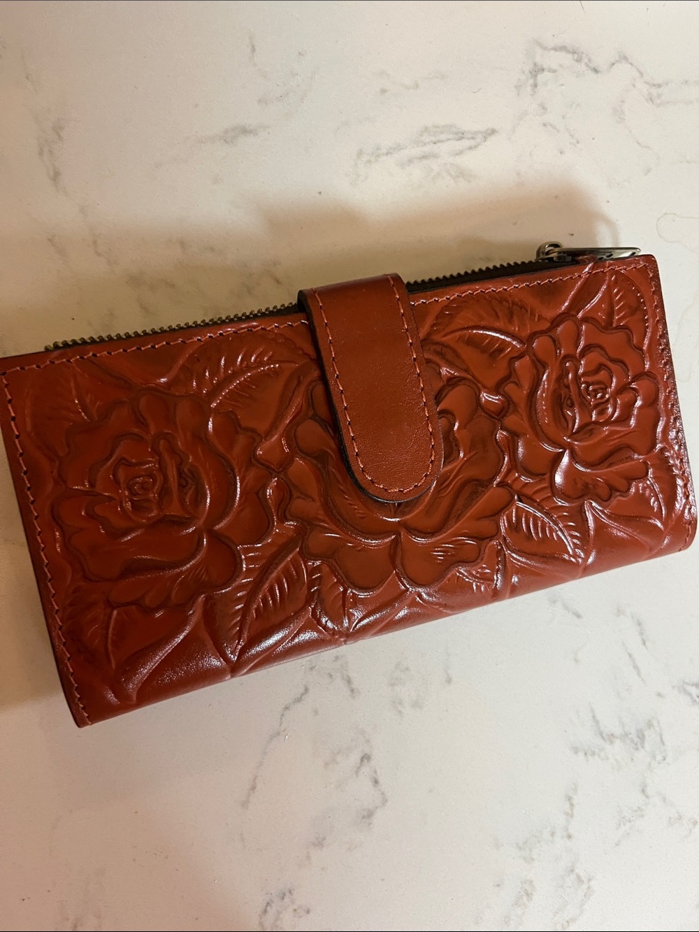 NWT~Patricia Nash Nazari Cinnamon Embossed Floral Women's Wallet